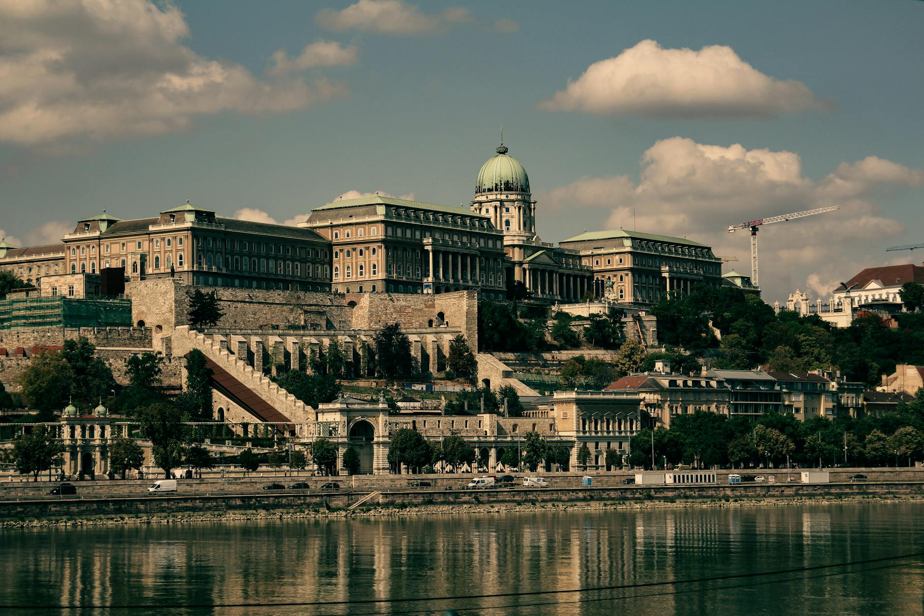Buda Castle overlooking the Danube River in Budapest on a sunny day