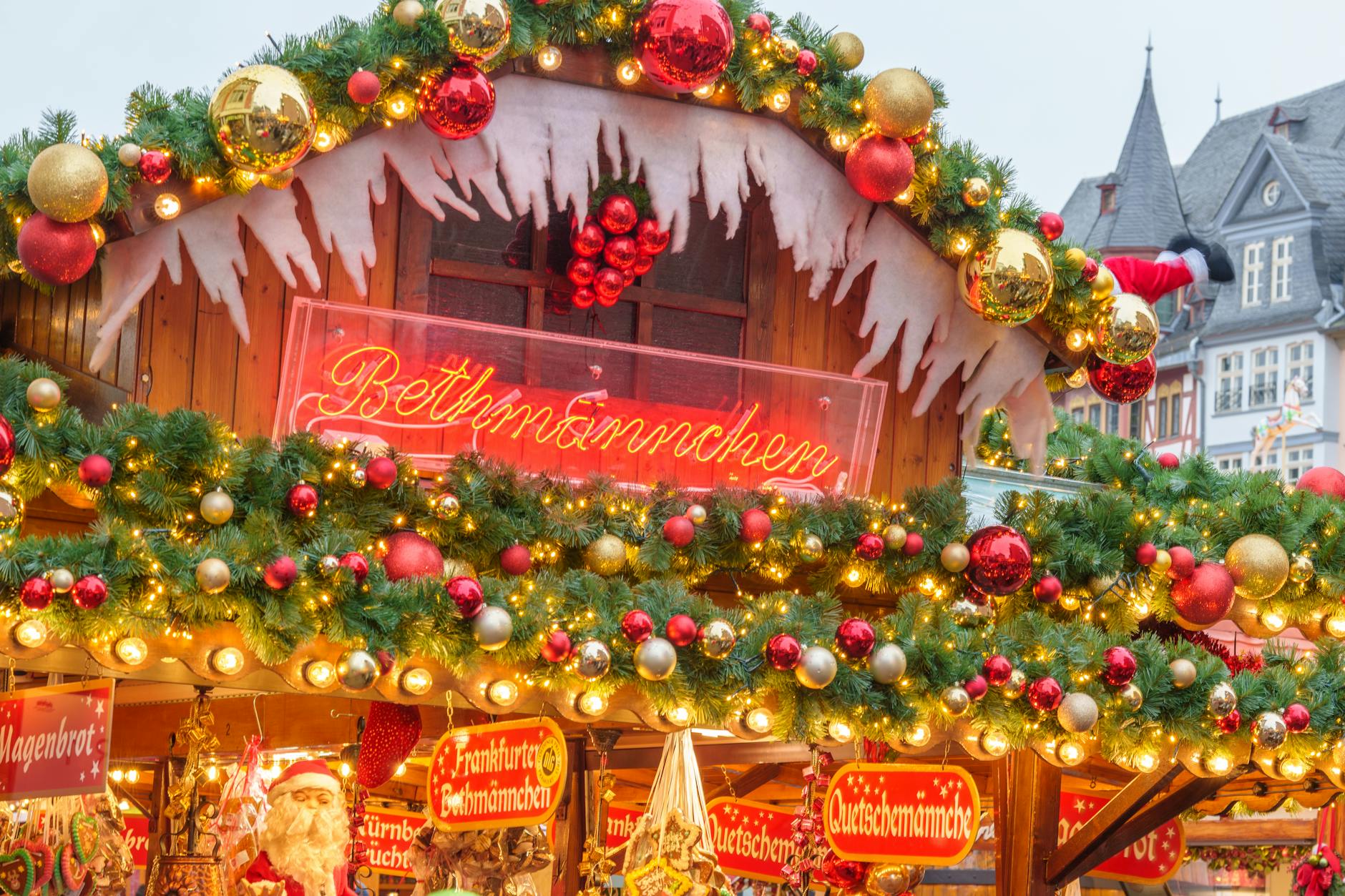 Budapest Christmas market lights and stalls near St. Stephen's Basilica