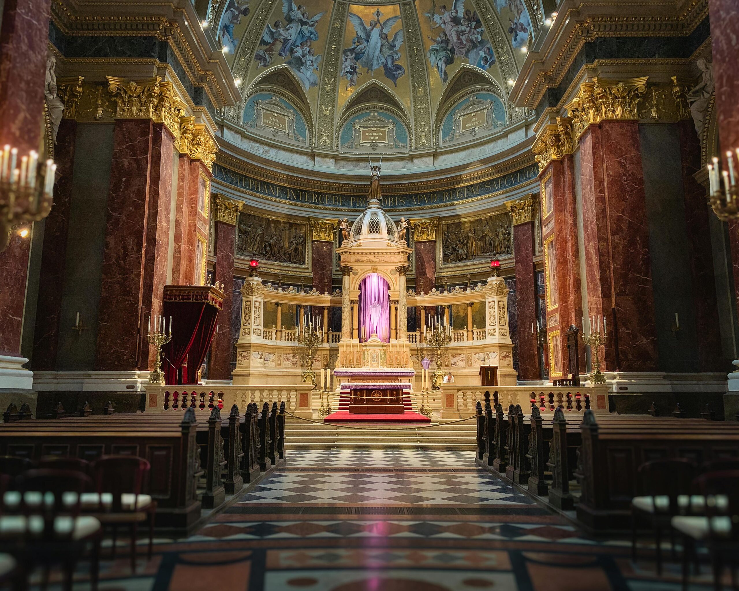 Altar stained glass — interior of Budapest churches