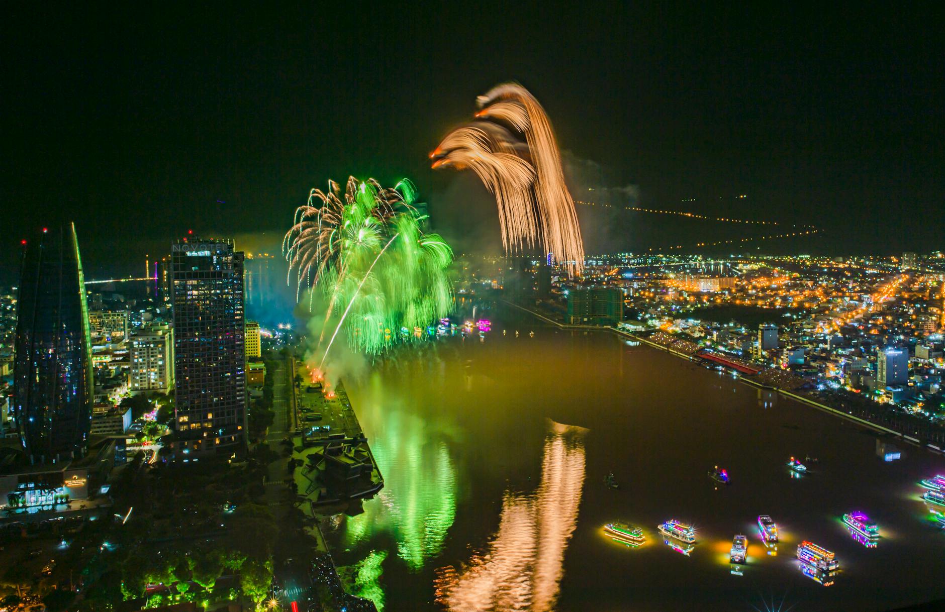 Fireworks over the Danube River on St. Stephen's Day Budapest festivals highlight