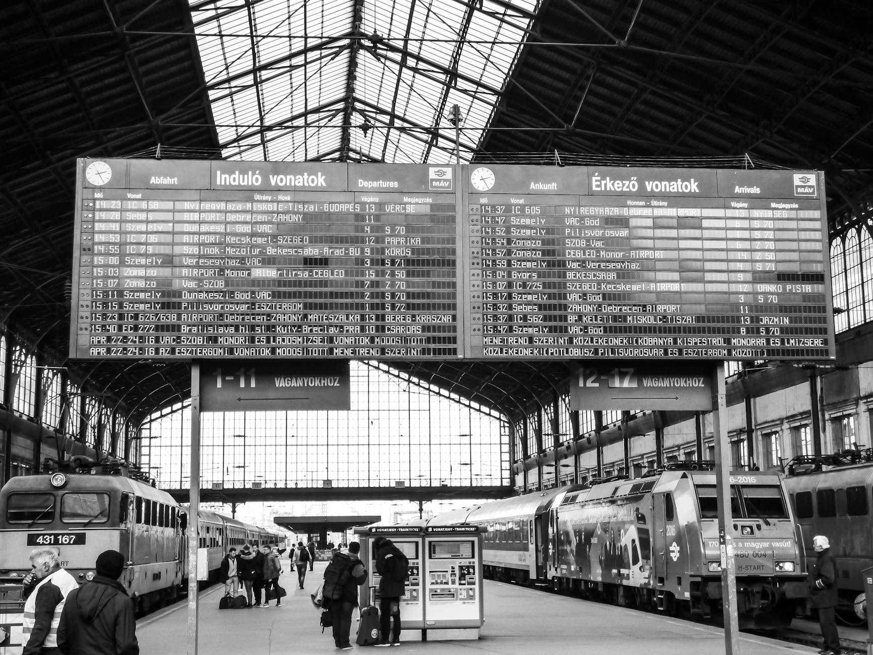 Budapest Keleti train station departure board for day trips from Budapest