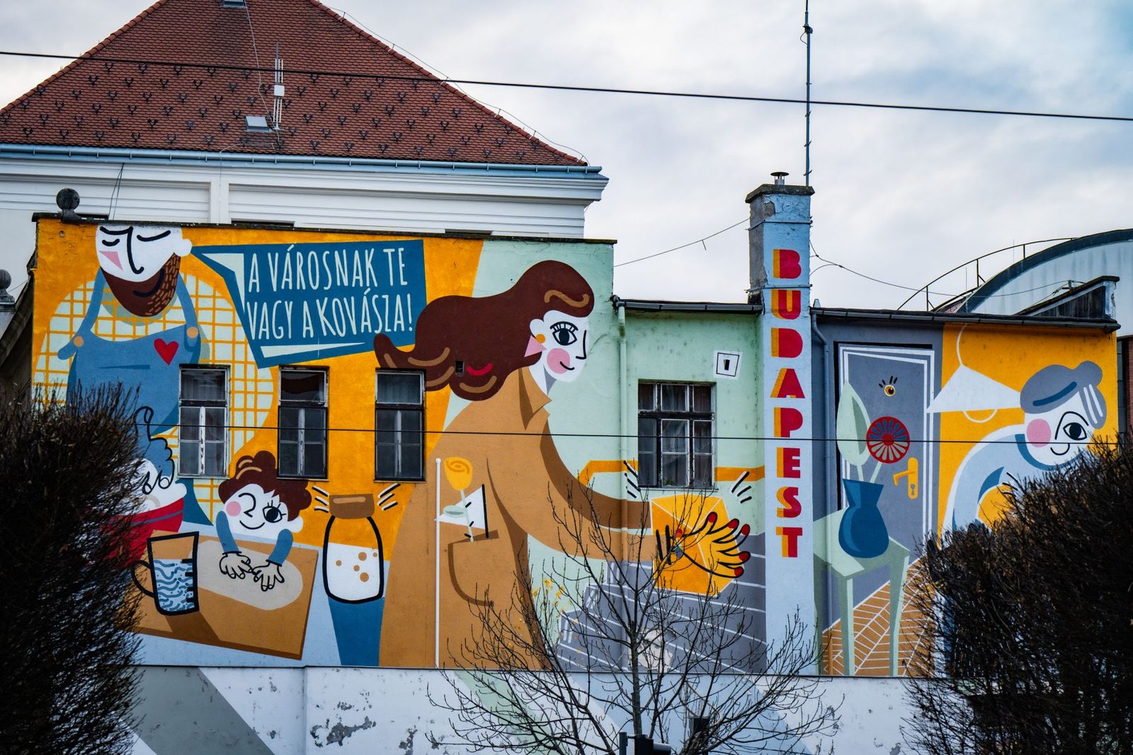 Street art mural in the Budapest Jewish Quarter