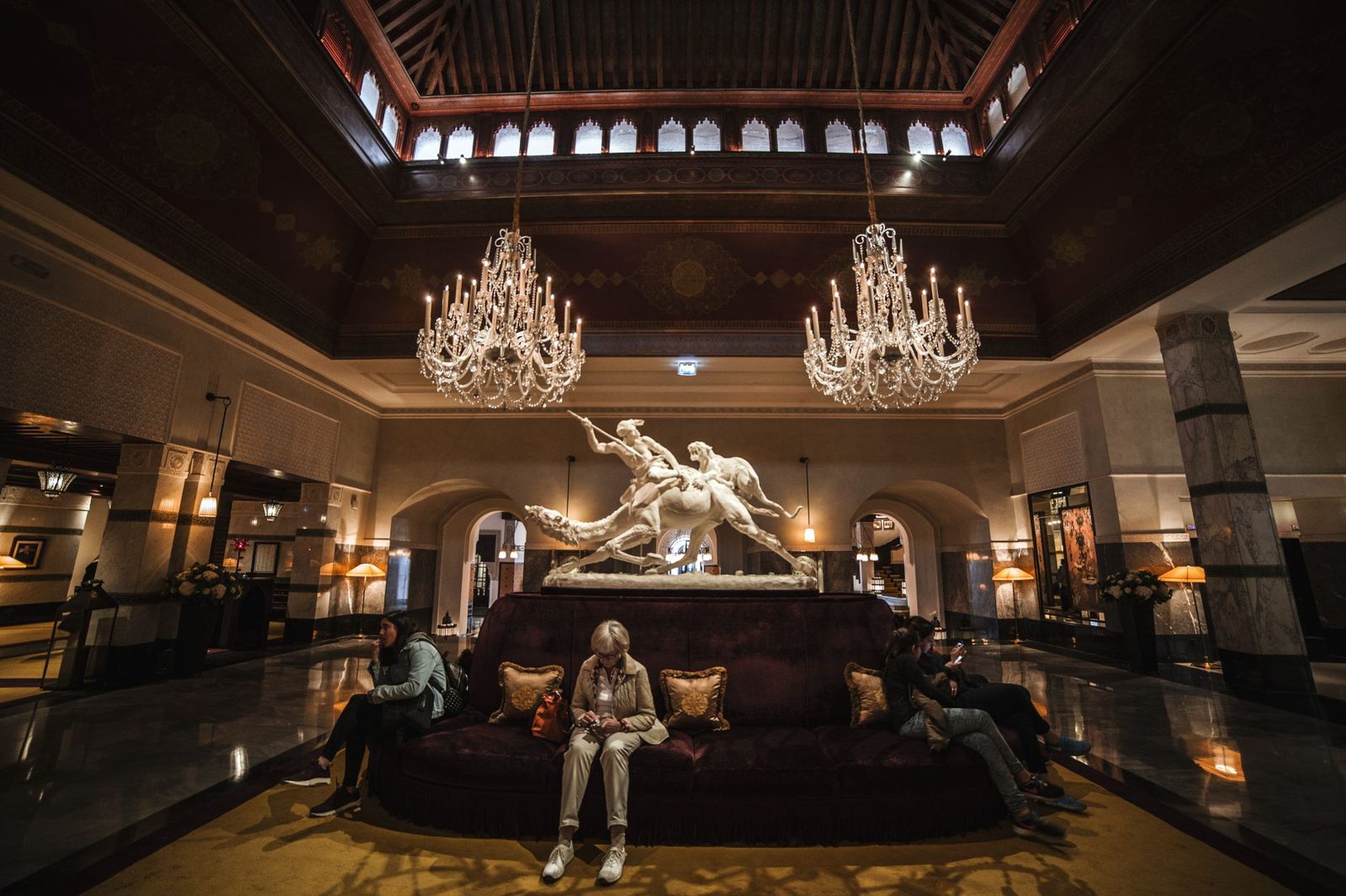 Grand lobby of a luxury hotel in Budapest