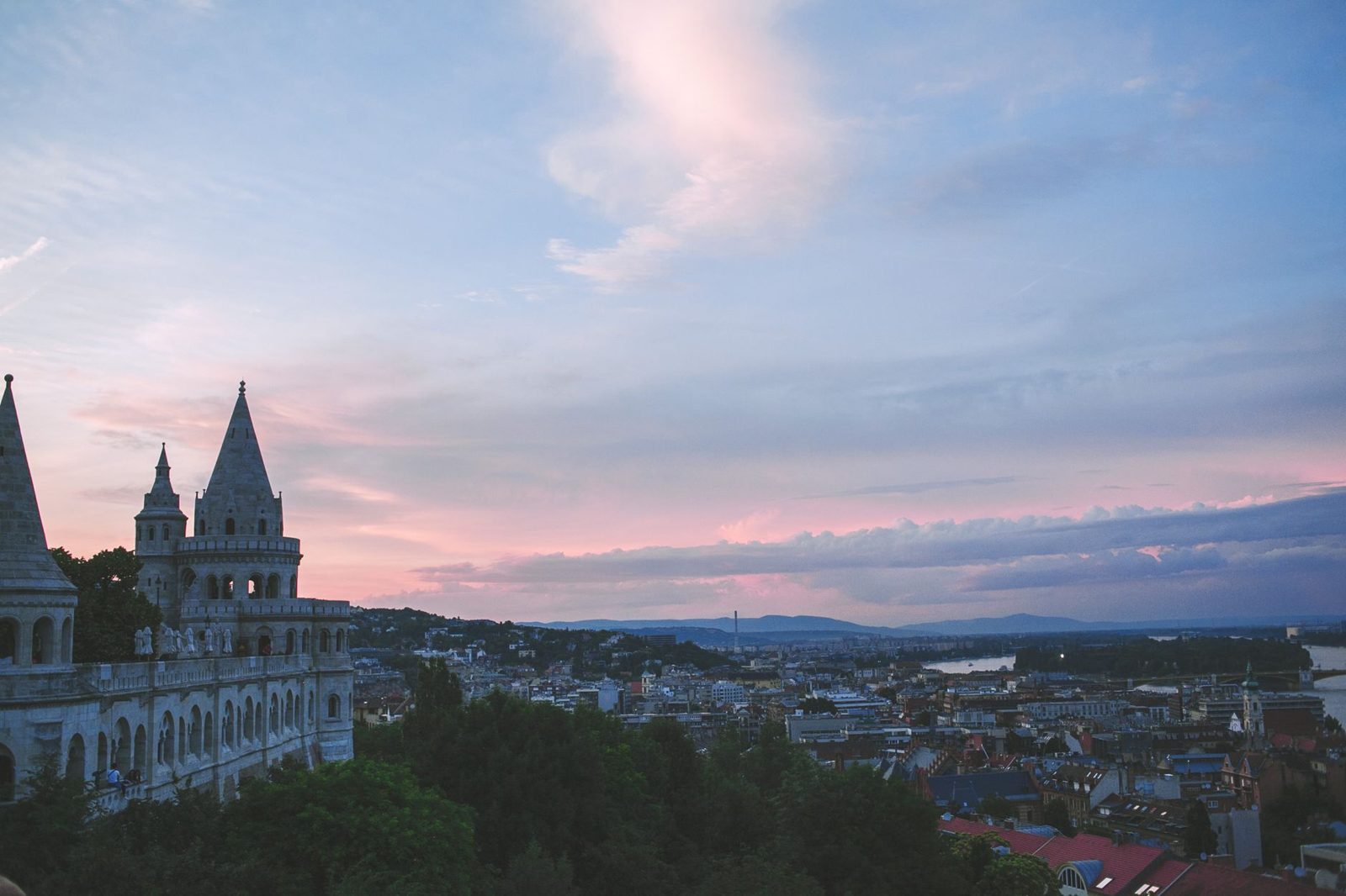 Budapest photography spots: Fisherman's Bastion white turrets framing the Parliament
