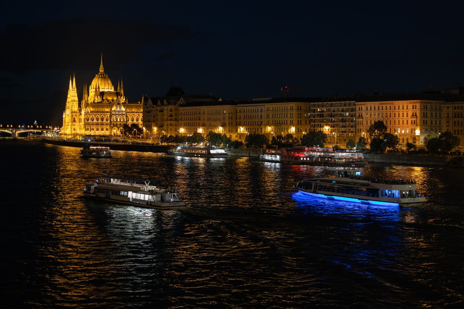Evening river cruise boat on the Danube in Budapest