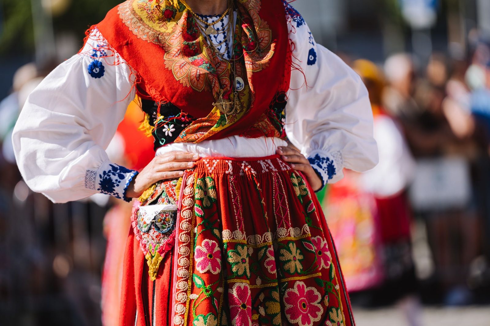 Hungarian folk costumes and embroidery, central to Hollókő's Palóc culture