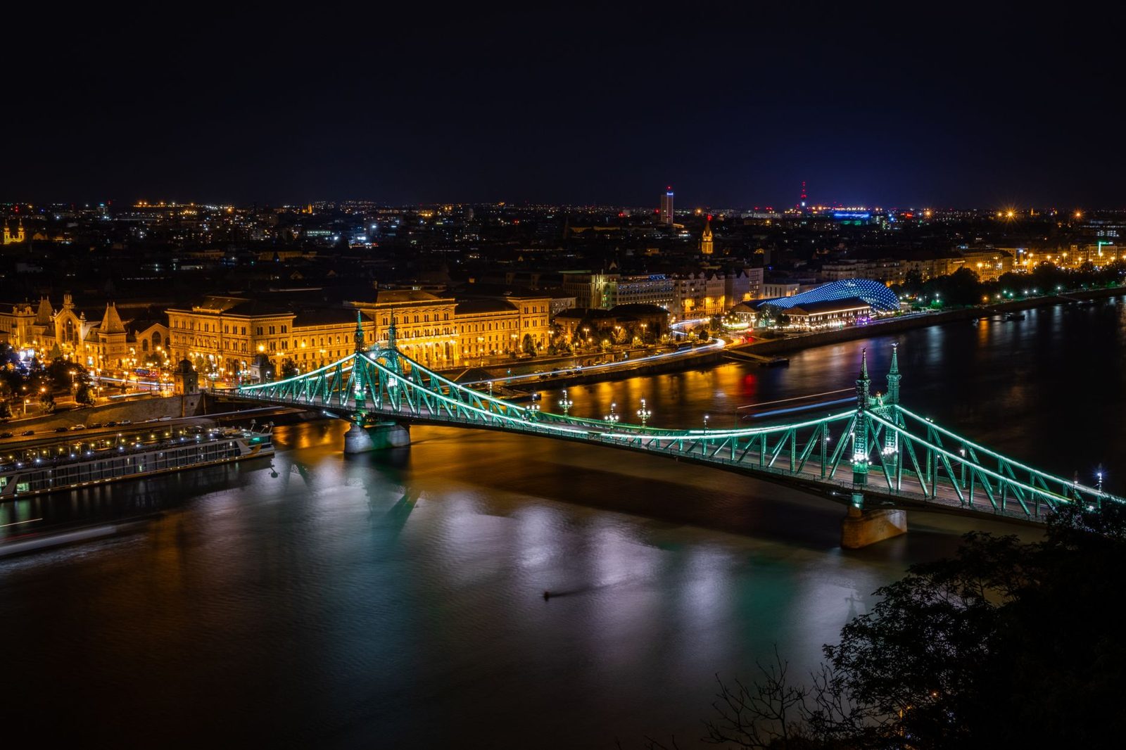 Night view over the Danube near Rudas Baths Budapest