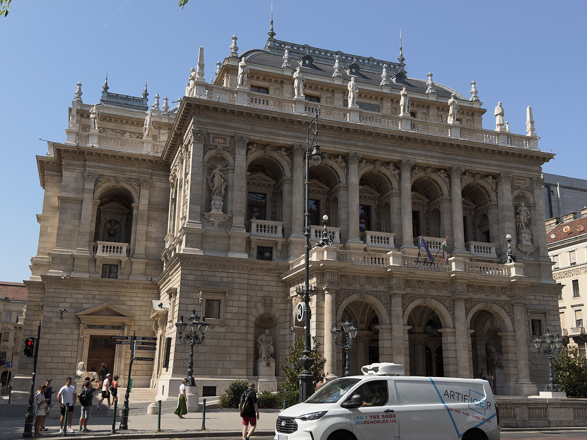 The neo-Renaissance facade of the Hungarian State Opera House on Andrássy Avenue in Budapest