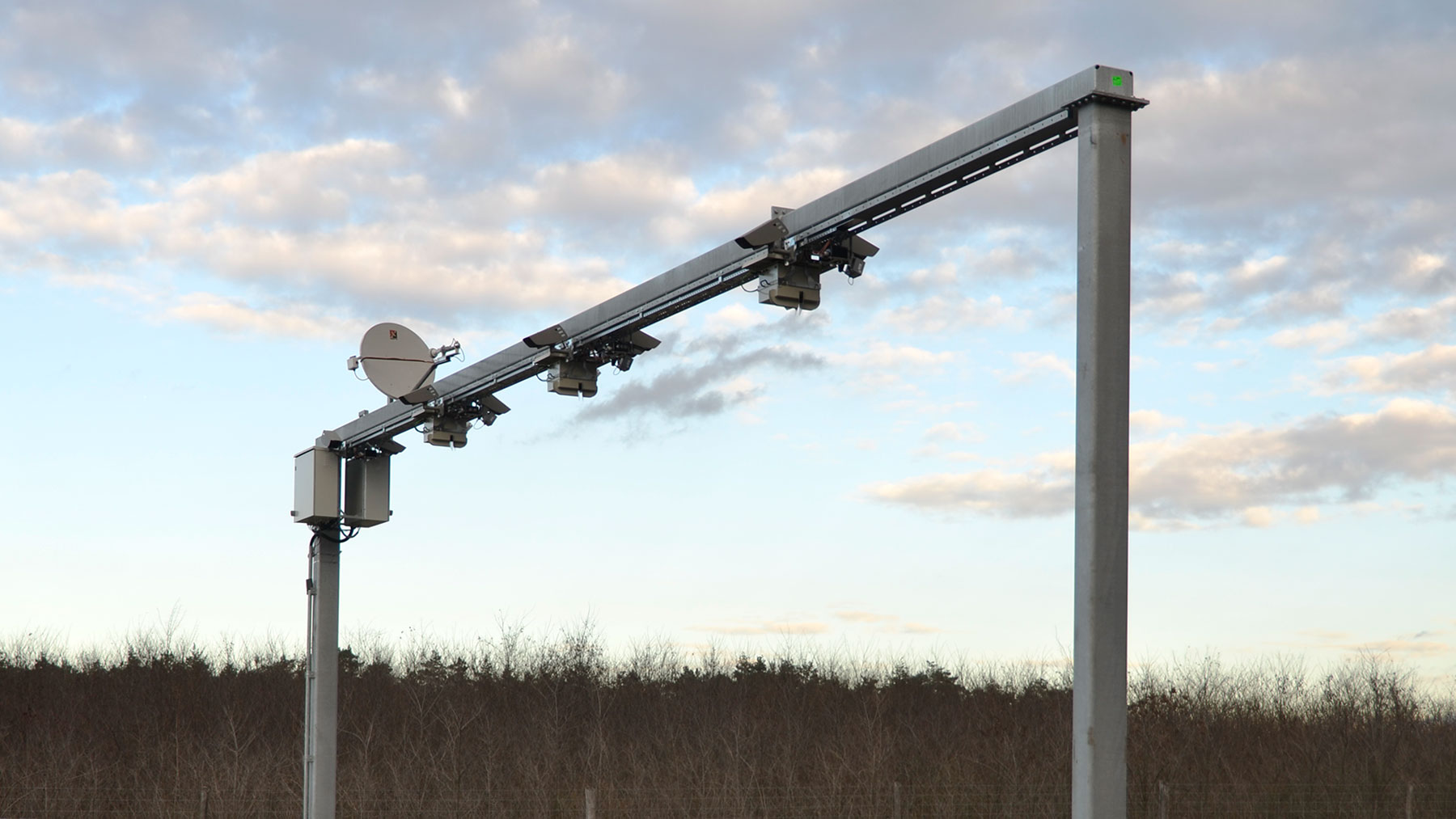 A toll enforcement gantry over a Hungarian motorway, part of the country's camera-based e-vignette system